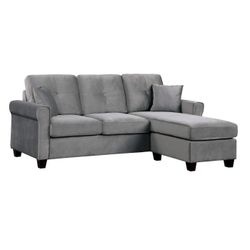 SECTIONAL SOFA REVERSIBLE CHAISE GRAY VELVET