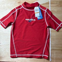 Nautica Red Size 4 Boys/girls Swim Shirt Uv Protected UPF 50+ Protected 