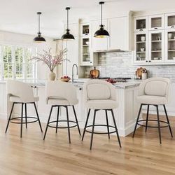 Set of 5 Swivel Barstools, Linen Color
