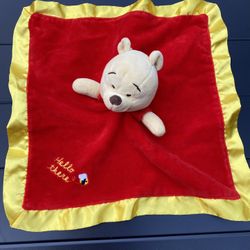 Disney Baby Winnie Pooh Lovey Plush Security Blanket Bee Red Yellow Satin