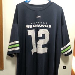 NFL Apparel Seattle Seahawks t shirt 12th fan name and number navy blue and White Jersey Size XXL