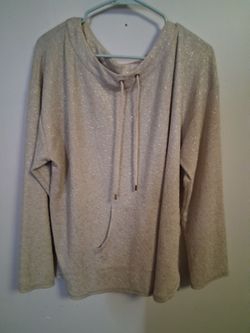 Cream Sparkle Hoodie Pullover Sweatshirt size xl