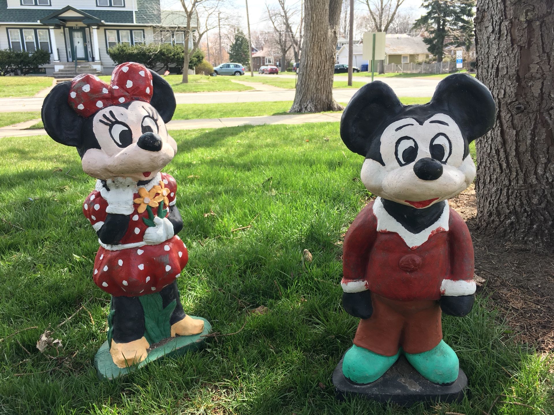 Mickey and Minnie Mouse concrete garden vintage decorations