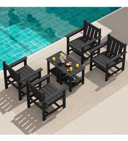 SEWRWALL Patio Furniture Set, HDPE Material All Weather Use Adirondack Chair Set with Side Table for Balcony, Porch, Garden, Backyard- Black brand new