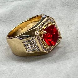14 K Premium Gold Plated Men Ruby Stone Ring 