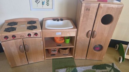 Wooden Kids Play Kitchen Set 3 Pieces