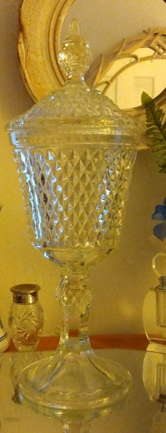Indiana Glass Clear Diamond Point Candy Box/Urn Chalice