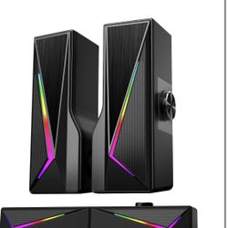 Computer Speakers For Desktop, Bluetooth & USB Input, USB Powered Gaming Stereo Speakers For PC Laptop Monitor, 6 Colorful RGB Modes, Detachable 2-In-