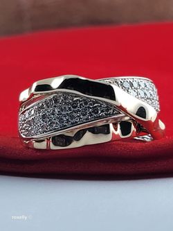 $5000 Effy 14K Two-Tone Gold CTW 0.38 Genuine Diamonds Crossover Band Ring Size 6.5 - Solid Gold! 👌🎁Post Tags: Anillo de Oro