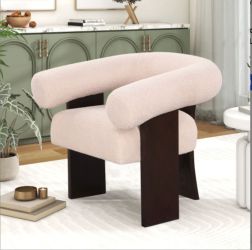 Beige Teddy Upholstered Wishbone Framed Wooden Accent Chair [NEW] **Retails for $219 <Assembly Req> 