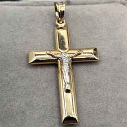 14kt Gold Two Tone Cross Pendant Dije de Cruz Dos Oros 14kt