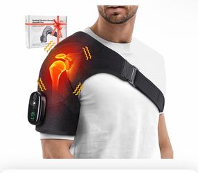 Heated Vibrating Shoulder Pad Wrap Massager, Rechargeable USB, Black Fabric