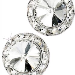 Large Silver Clear Round Swarovski Crystal Stud Earrings