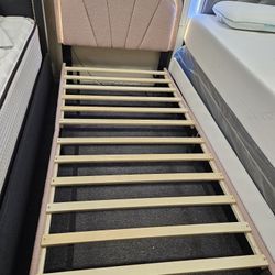 Brand New Pink Linen LED Twin Platform Bedframe