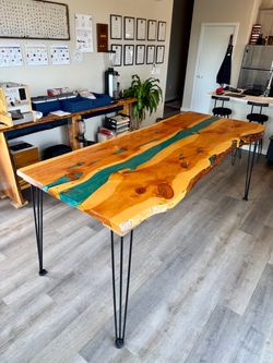 Live Edge Wood Epoxy River Dining Table