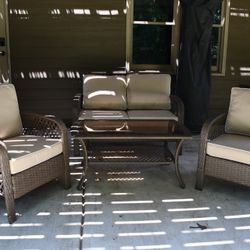 🪑 4-Piece Tan Patio Furniture Set w/ Table & Cover 