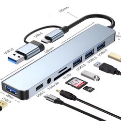 8 in 2 USB +Type C HUB Docking Station with 3.5mm Audio Jack Adapter Micro SD Card Reader Laptop Tablet Phone Disk Converter