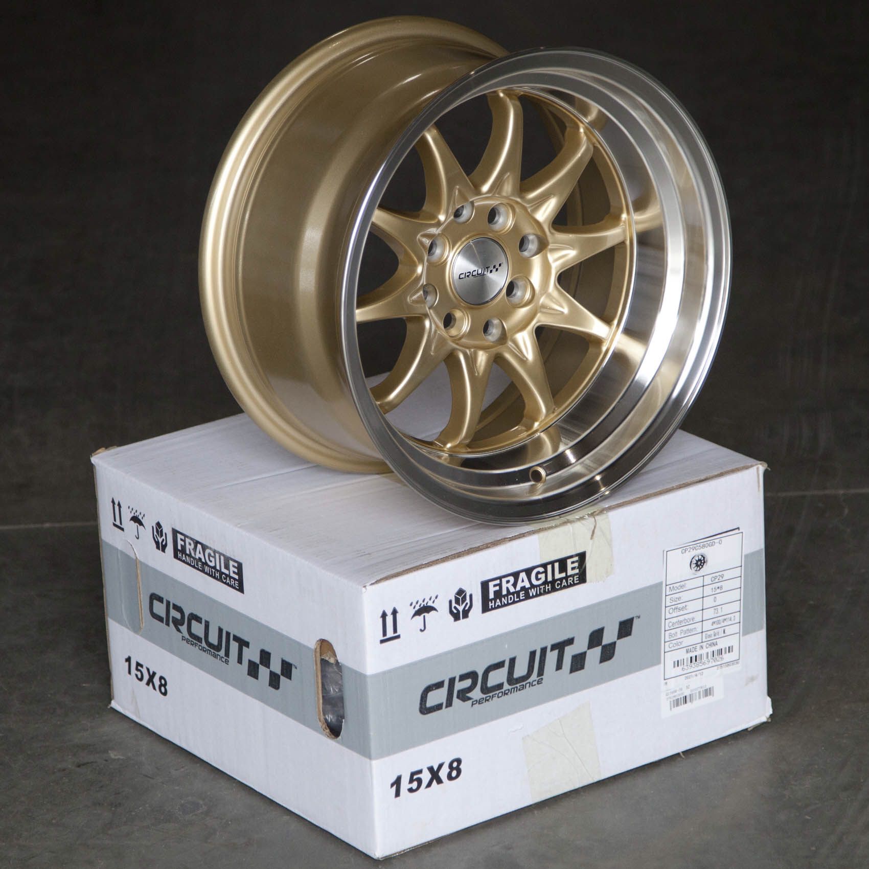4 Circuit Performance CP29 15” 15x8 4x100 +0 Offset Gold wheels brand new in box  Stance Civic Miata Integra