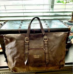 Vintage Wells Fargo Leather Travel Duffel Bag