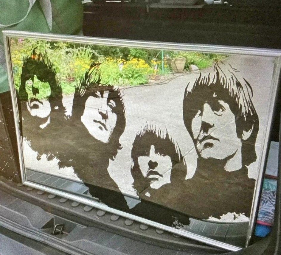 BEATLES VINTAGE RUBBER SOUL MIRROR 30" X 20" WITH METAL FRAME