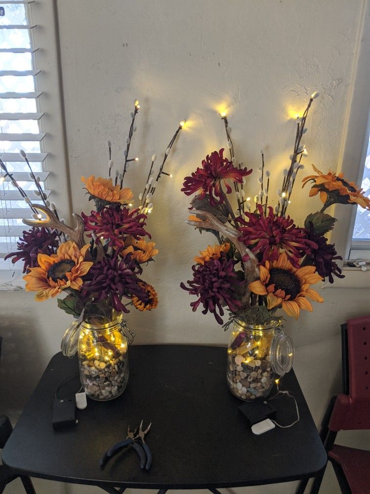 2 Extra Large Flower Arrangements With Lights