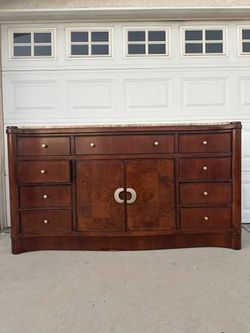 Large Hard Wood Dresser with travertine top