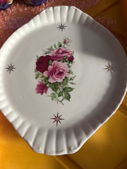 White Porcelain Plate with Rose Floral Design
