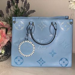 Sky Blue Embossed Leather Tote 
