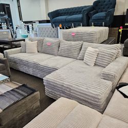 Gourges Sectional Sofa Chaise XL Size 155 X 75 Corduroy Soft Grey $1699 Ottoman $549 