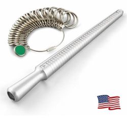 Metal Ring Size Gauges Set Measuring Ring with Mandrel Sizer Finger Sizing HO