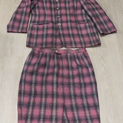 VTG HAI SHENG Women's 2 piece Pink Purple Suit Jacket and Skirt One Size 