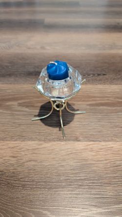 Party Lite Lead Crystal Diamond Shaped Votive Holder with Gold Colored Stand