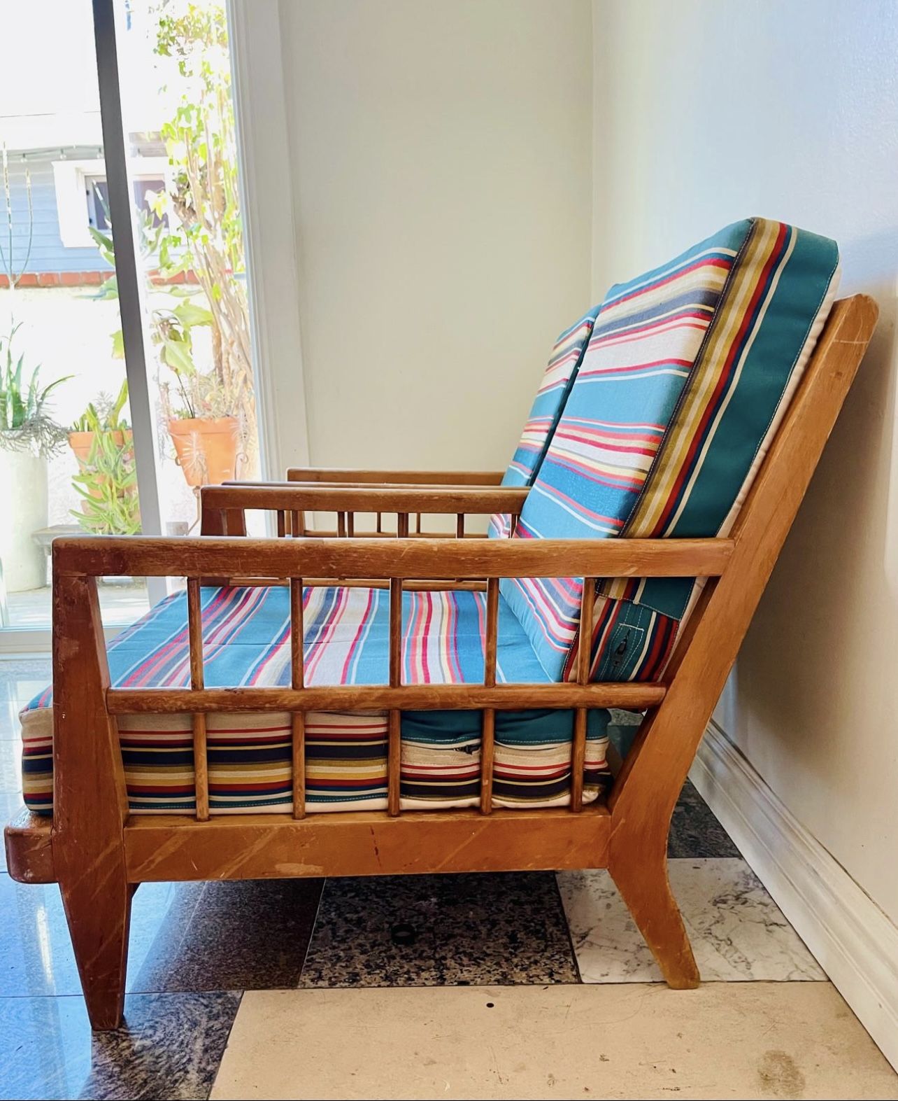 Mid Century Spindled French Modernist Pair of Armchairs Lounge Chair Chairs 40s 50s 60s Antique Vintage