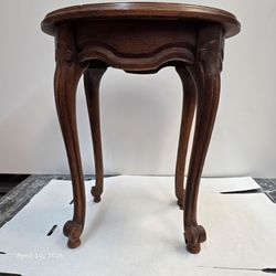 Small oval wood table, 14.5" x 12"--17.25" high