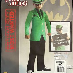 ~HALLOWEEN Child’s RIDDLER Costume LG 12/14~Hat, Jacket, Mask