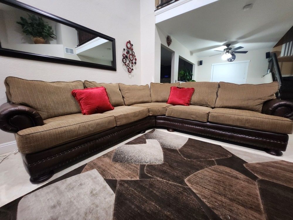 Bernhardt Foster Leather and Fabric Sectional.