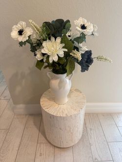 White Ceramic Vase with Faux Floral Arrangement