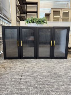 Set of 2🔥Wall-Mounted Storage Cabinet – Upper Cabinet for Kitchen or Laundry Room, Features 4 Clear Acrylic Doors and Interior Shelf for Organized,