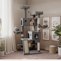  65in Larger Cat Tree Tower Condo for Indoor Cats, Multi-Level Furniture Activity Center with Wide Base/Cozy Plush Cat Perches/Baskets/Sisal Scratchin