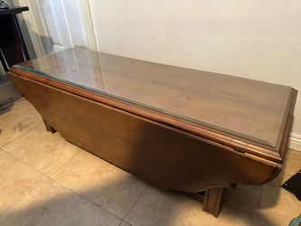 Vintage Carved Wood Drop Leaf Table with Glass Top $150 OBO