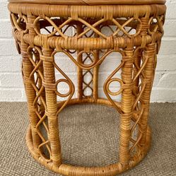 Vintage Bamboo and Rattan Side Table/Plant Stand