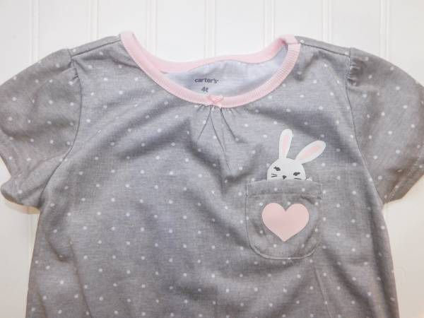 Girls 4T New Carter's Gray Bunny Rabbit Nightgown Nightie Gown