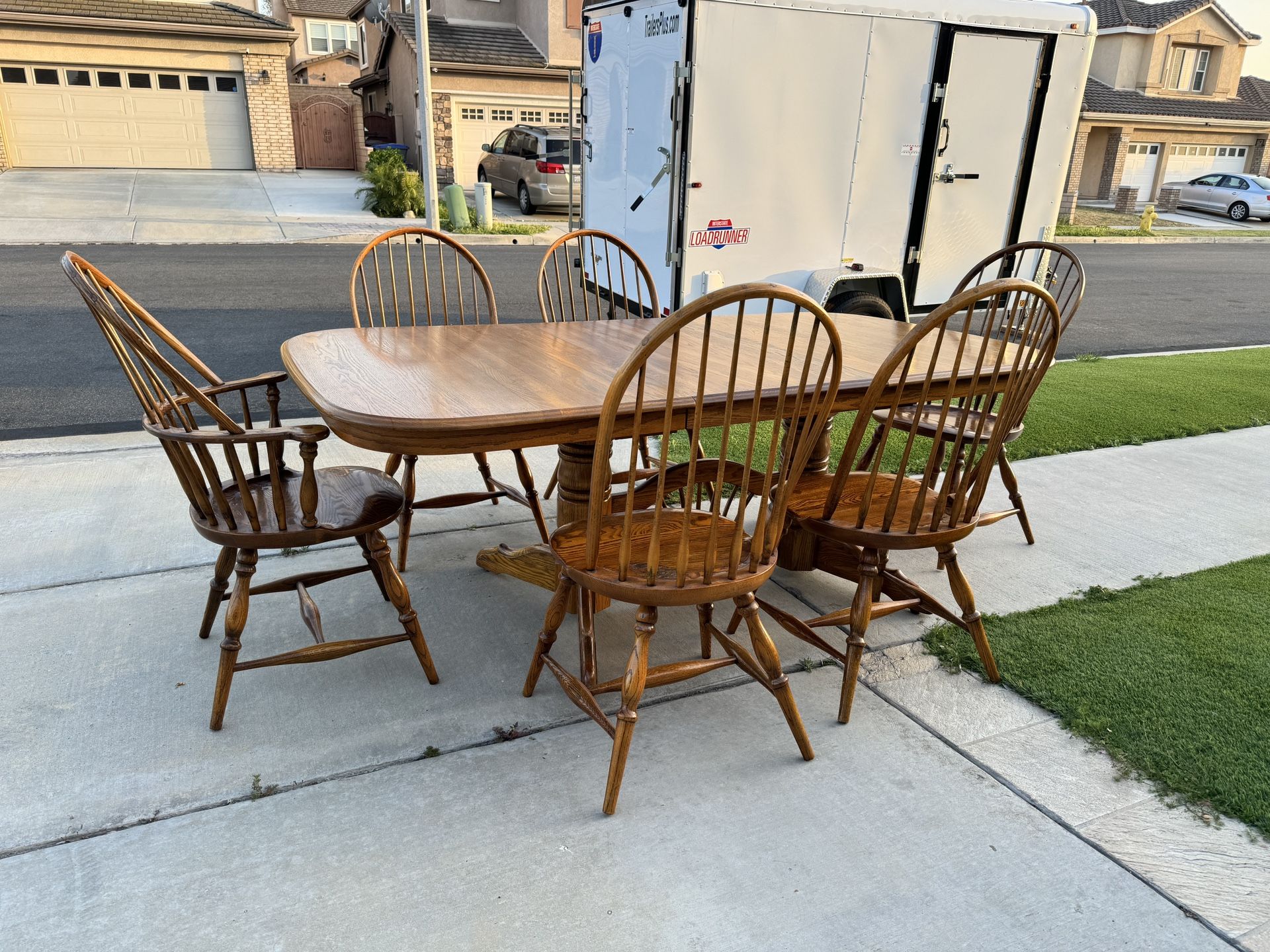 H.W. Hull & Sons Solid Oak Dining Table with Six Dining Chairs