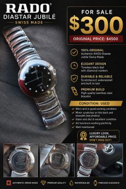 RADO DiaStar Jubilé Swiss Made Watch – Used – $300 –(pickup today 200) Original Retail Around $4,500