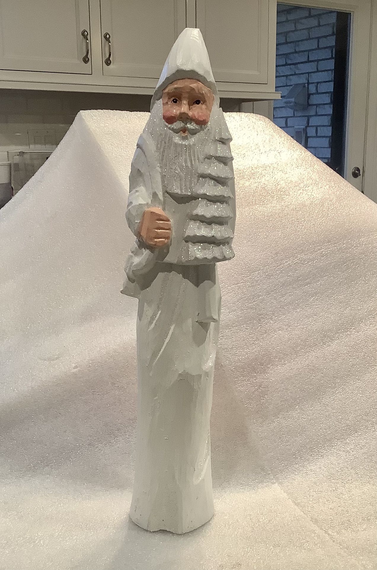 Tall White Wooden Santa Figurine 16” Tall