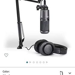 Audio-Technica AT2020USB+PK Vocal Microphone Pack for Streaming/Podcasting, Includes USB Mic w/Built-In Headphone Jack & Volume Control, Boom Arm, & H