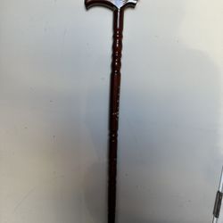 Vintage Hand-Carved Wooden Walking Cane - Dragon/Lion Head