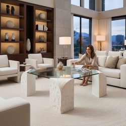 Postmodern Mactan Glass & Pastor Stone Coffee Table