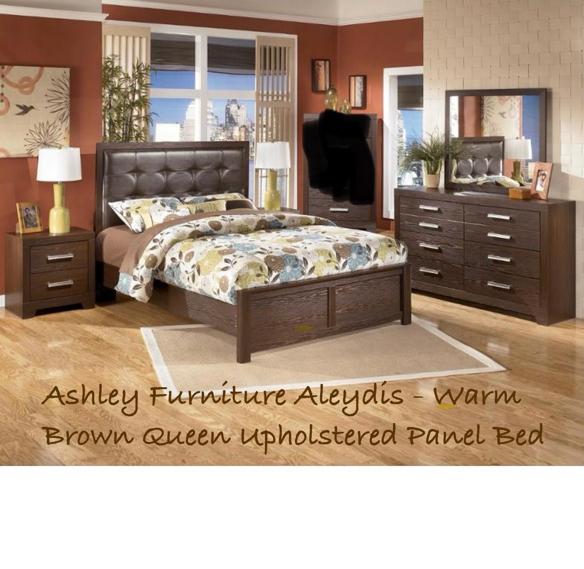 Ashley Queen Panel Bed with Mirrored Dresser, Chest and Nightstand
