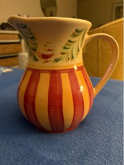 Gail Pittman Siena 64oz  Pitcher Yellow  Orange Red Stripes Southern Living